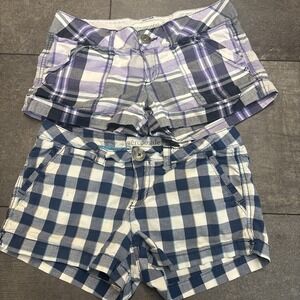 2 PAIR LOT VTG Y2k Aeropostale Micro Mini Shorts 5 /6 Plaid Low Rise Preppy 2.5"